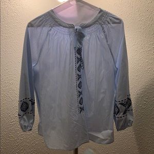 blue and white shirt